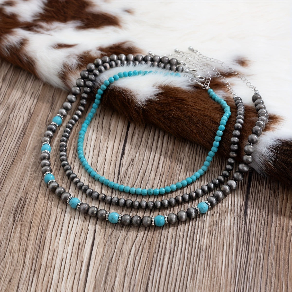 Turquoise & Silver-Tone Layered Necklace Set