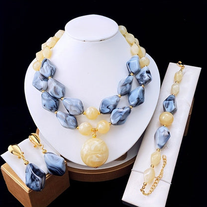 Blue Marble Resin Jewelry Set