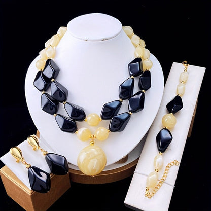 Blue Marble Resin Jewelry Set