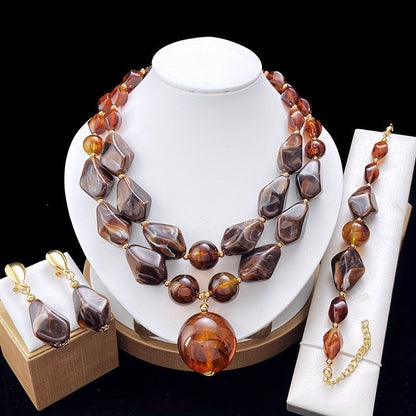 Blue Marble Resin Jewelry Set