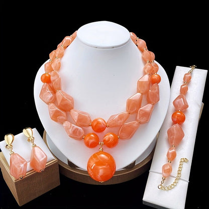 Blue Marble Resin Jewelry Set