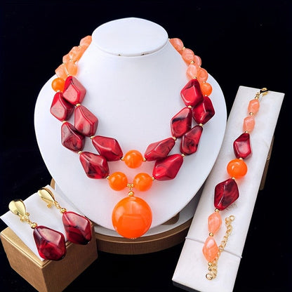 Blue Marble Resin Jewelry Set