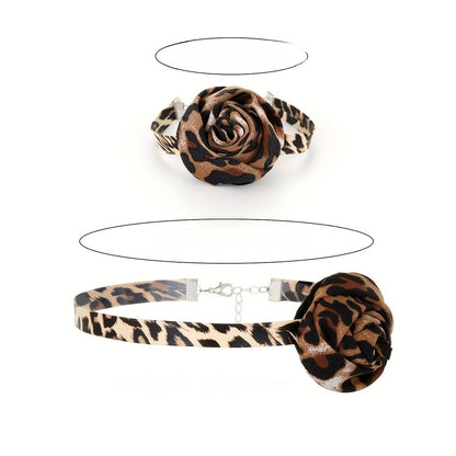 Leopard Print Flower Choker & Bracelet Set
