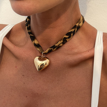 Leopard Print Scarf Heart Pendant