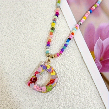 Colorful Heart Resin Letter Necklace