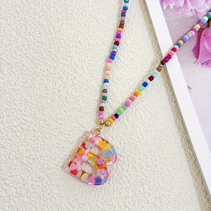 Colorful Heart Resin Letter Necklace