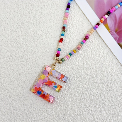 Colorful Heart Resin Letter Necklace