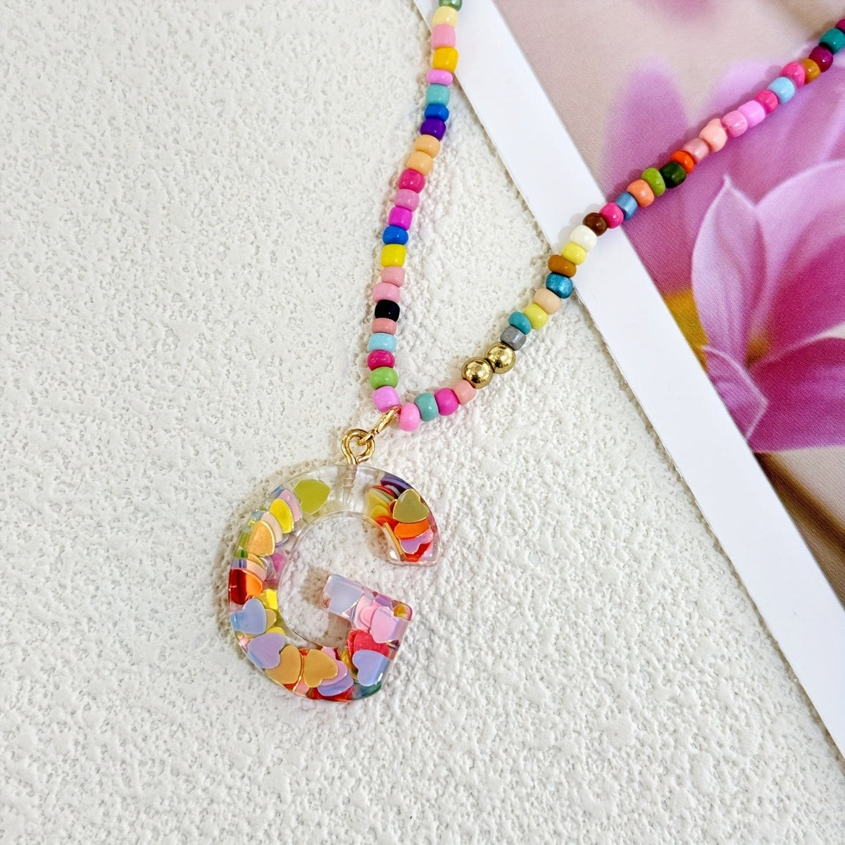 Colorful Heart Resin Letter Necklace