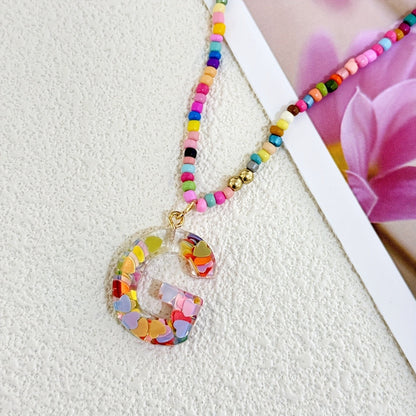 Colorful Heart Resin Letter Necklace
