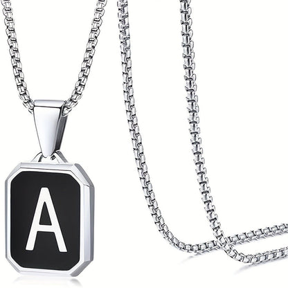 Black Octagon Initial Necklace