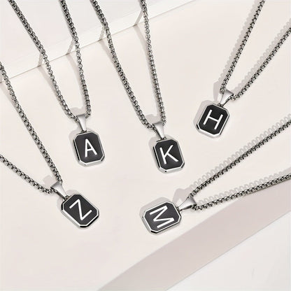Black Octagon Initial Necklace