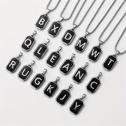 Black Octagon Initial Necklace