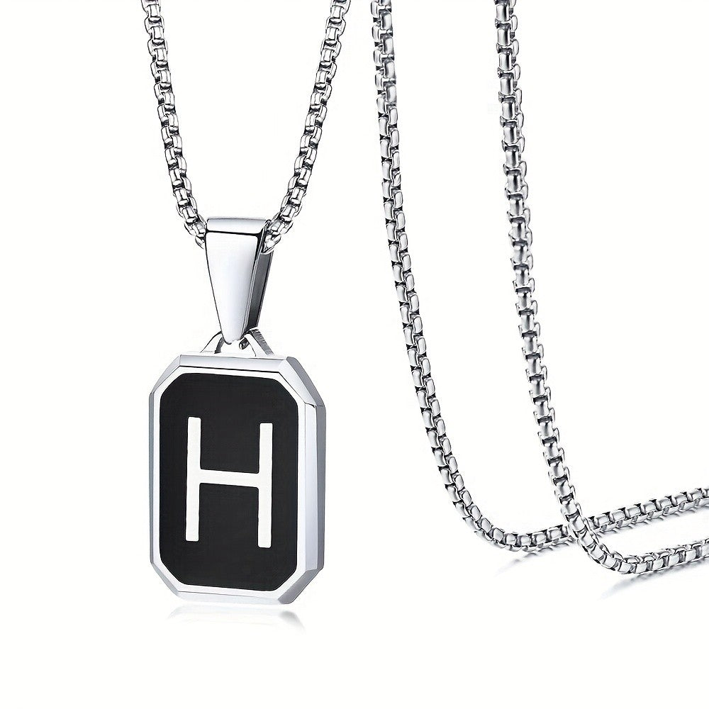 Black Octagon Initial Necklace