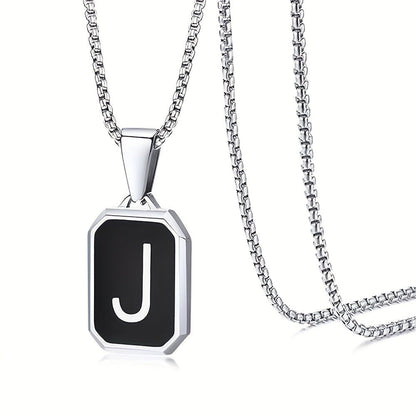 Black Octagon Initial Necklace
