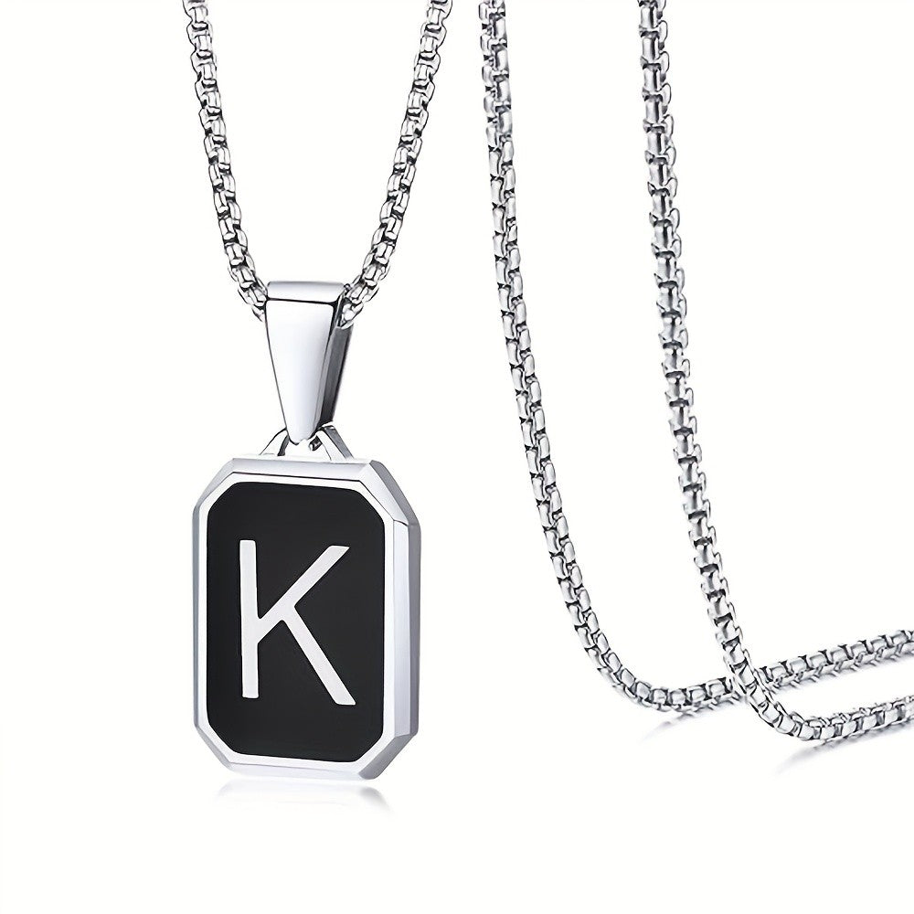 Black Octagon Initial Necklace