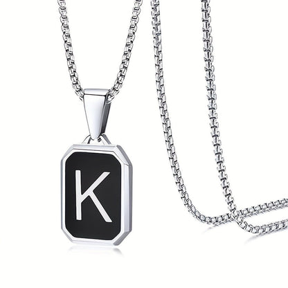 Black Octagon Initial Necklace