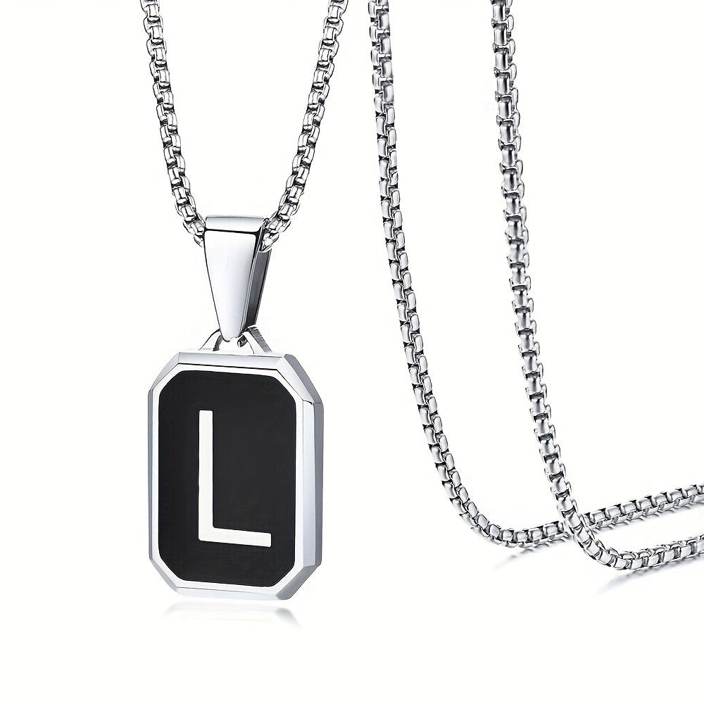 Black Octagon Initial Necklace