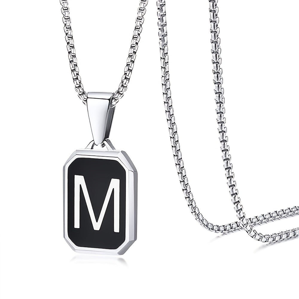 Black Octagon Initial Necklace