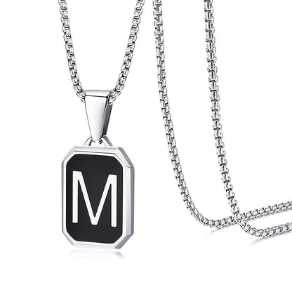 Black Octagon Initial Necklace