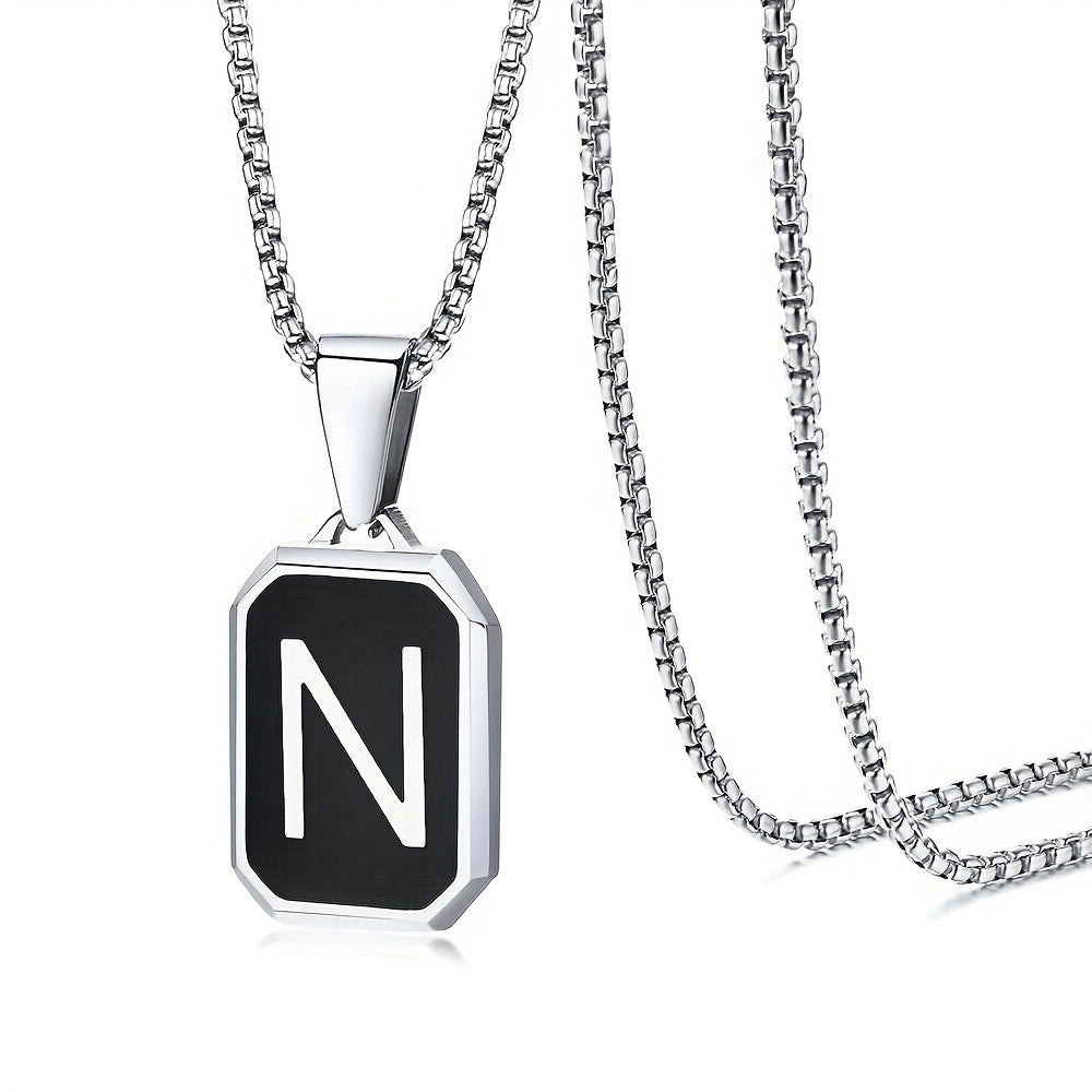 Black Octagon Initial Necklace