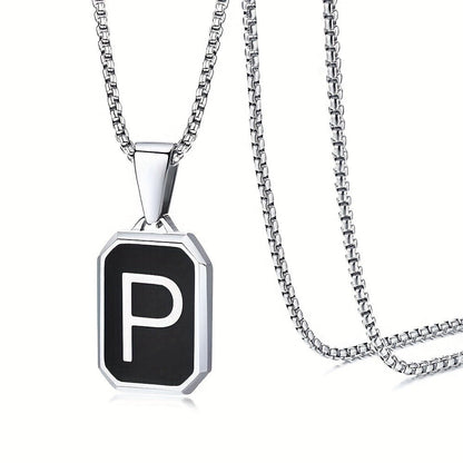 Black Octagon Initial Necklace