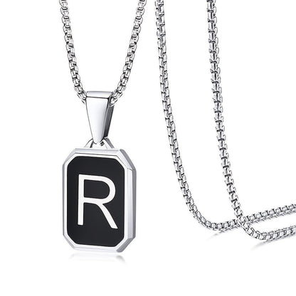Black Octagon Initial Necklace