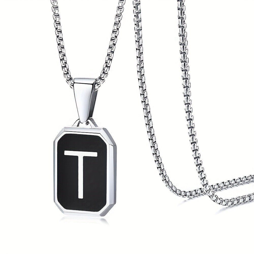 Black Octagon Initial Necklace