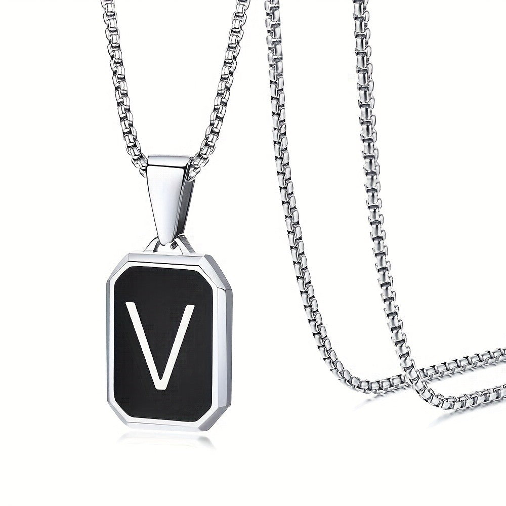 Black Octagon Initial Necklace