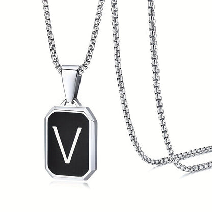 Black Octagon Initial Necklace