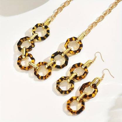 Leopard Geometric Necklace & Earring Set