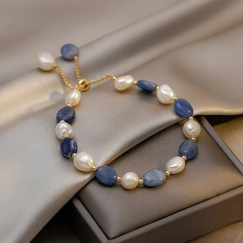 Pink Stone & Pearl Adjustable Bracelet