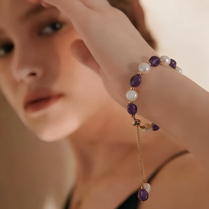 Pink Stone & Pearl Adjustable Bracelet