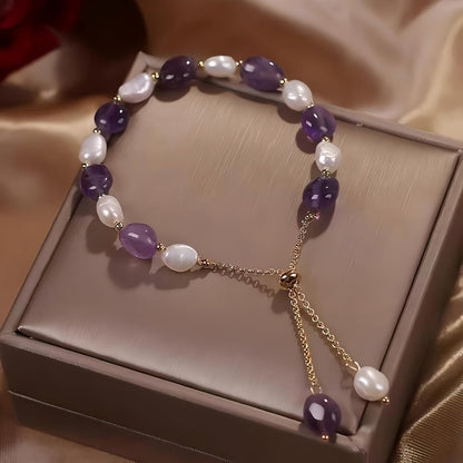 Pink Stone & Pearl Adjustable Bracelet