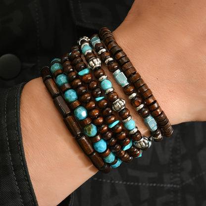 Wood & Turquoise Bead Bracelet Set