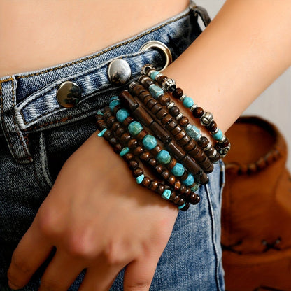 Wood & Turquoise Bead Bracelet Set