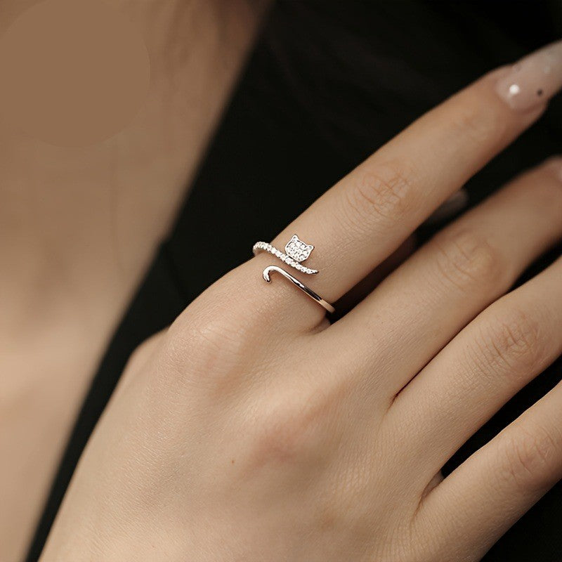 Crystal Cat Open Ring