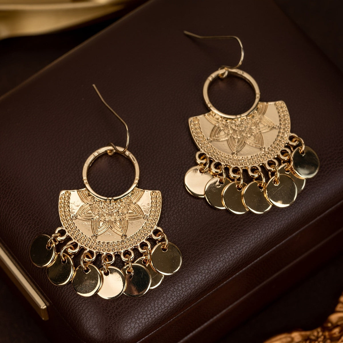 Floral Coin Dangle Earrings