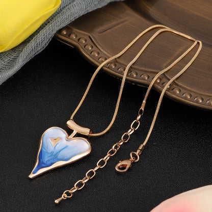 Blue Marbled Heart Necklace