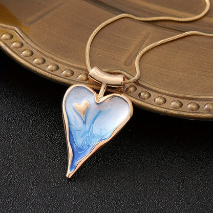 Blue Marbled Heart Necklace