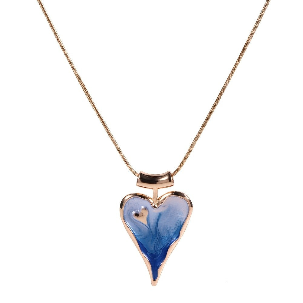 Blue Marbled Heart Necklace