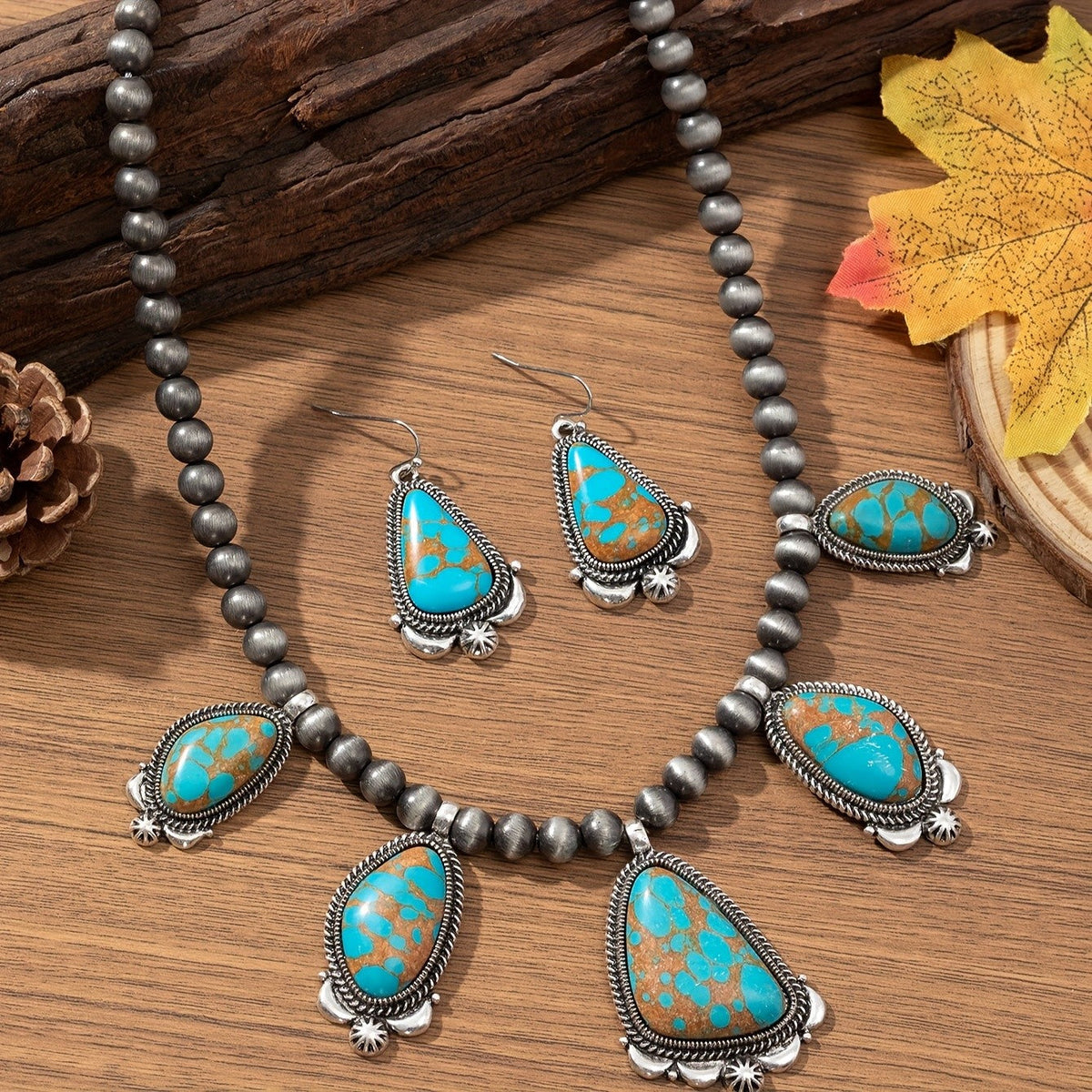 Turquoise Multi-Stone Beaded Necklace & Earring Set