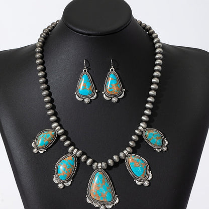 Turquoise Multi-Stone Beaded Necklace & Earring Set
