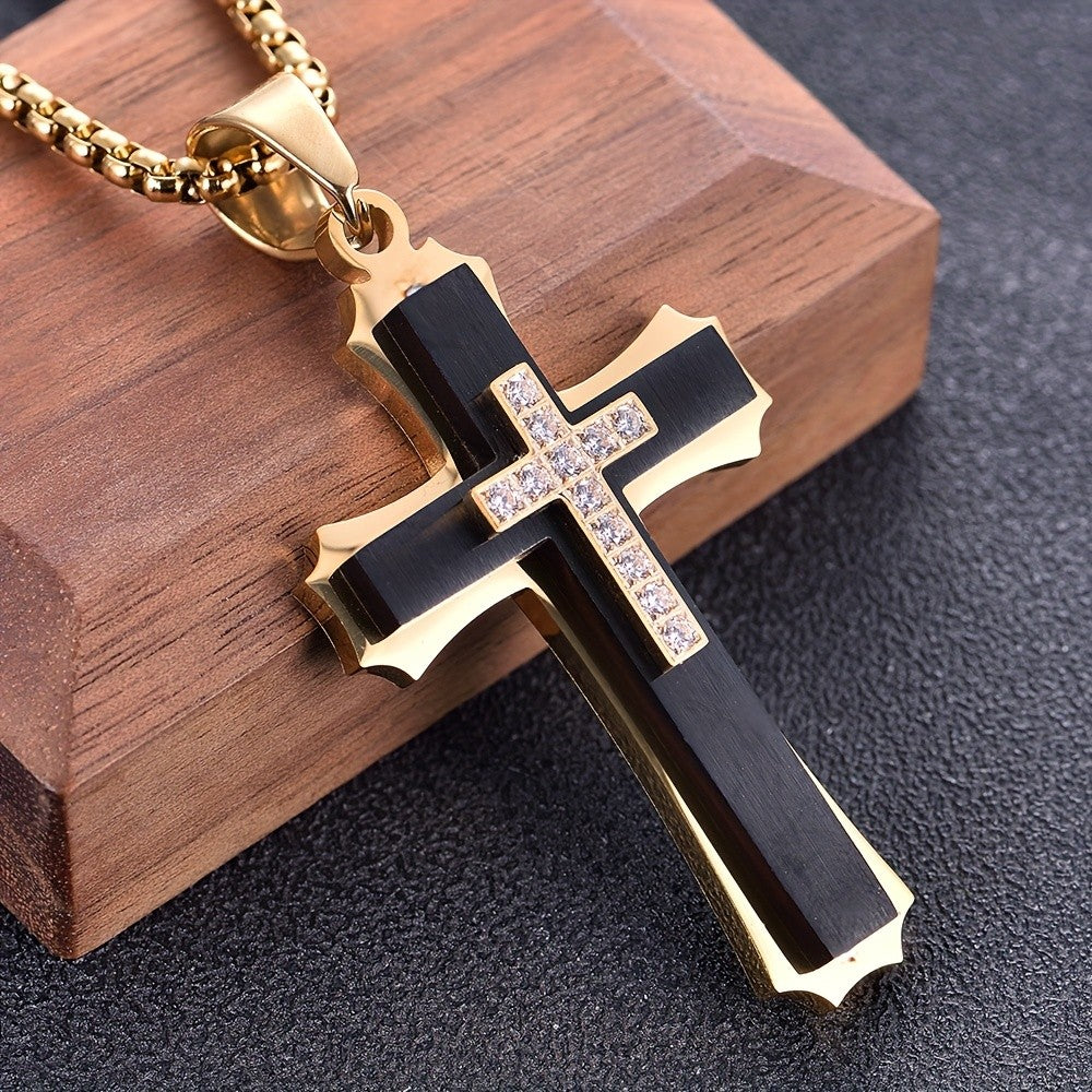 Black & Gold Crystal Cross Necklace