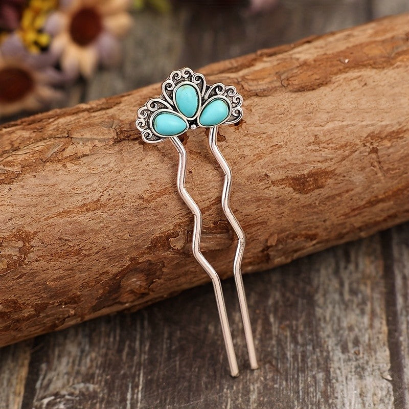 Turquoise Floral Hairpin