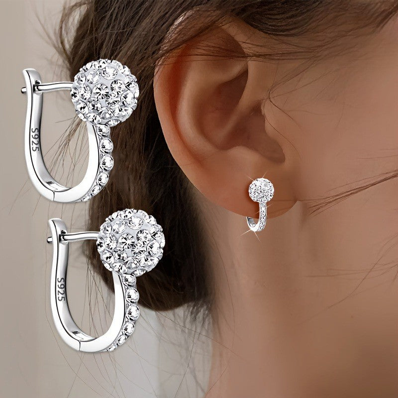 Pave Crystal Ball Hoop Earrings