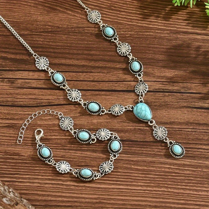 Turquoise Sunburst Y-Necklace & Bracelet Set