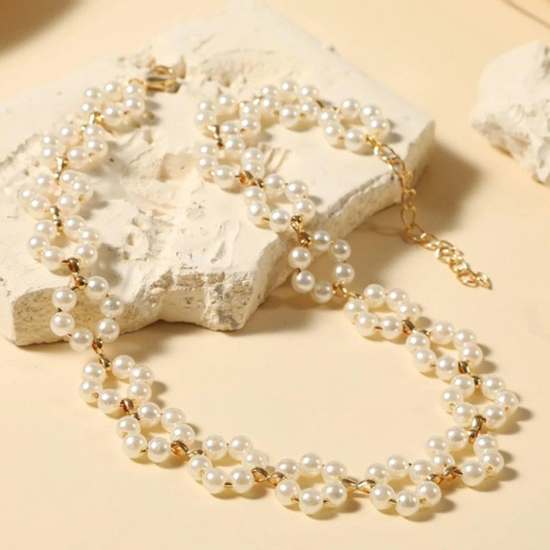 Woven Pearl Collarbone Necklace
