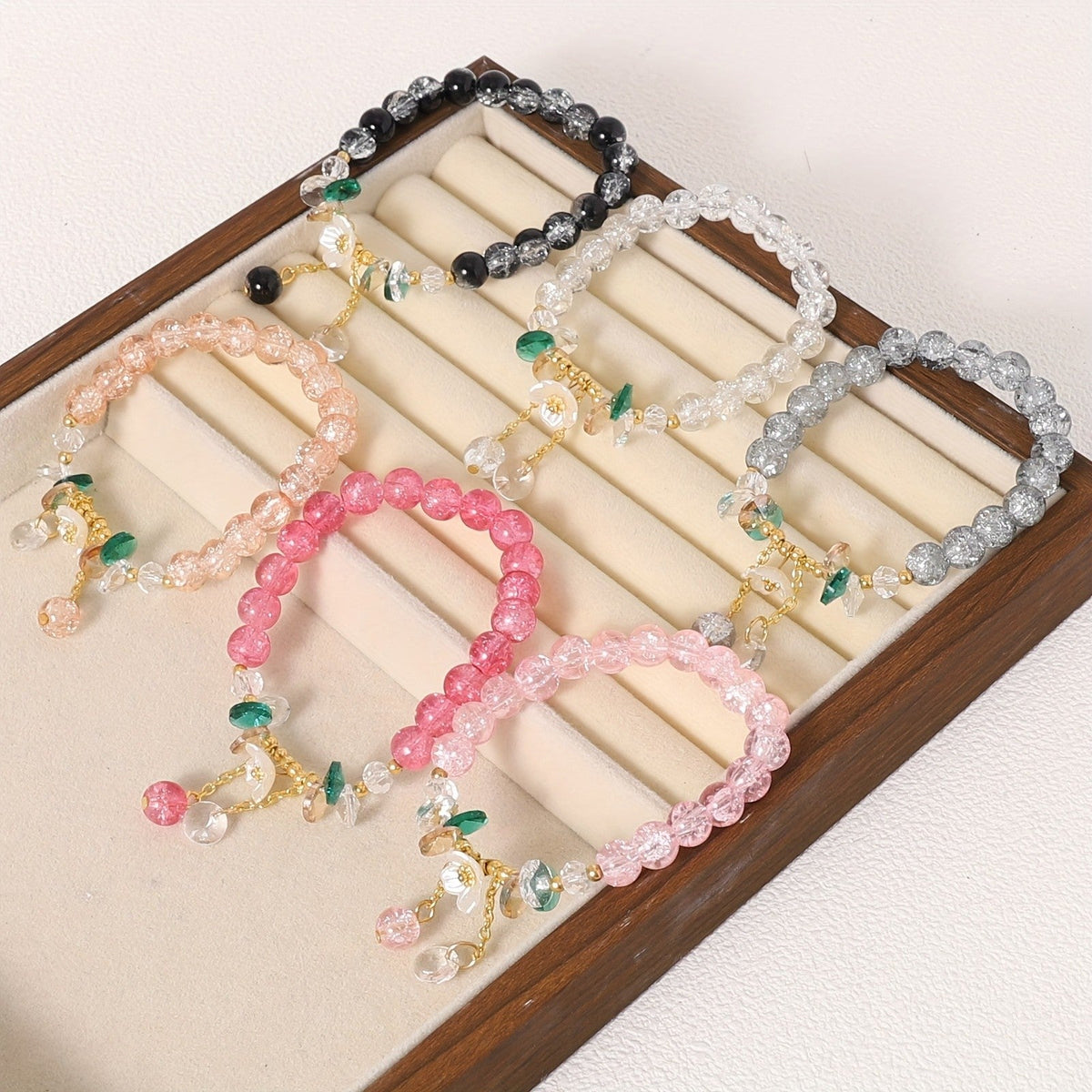 Floral Glass Bead Bracelet Set