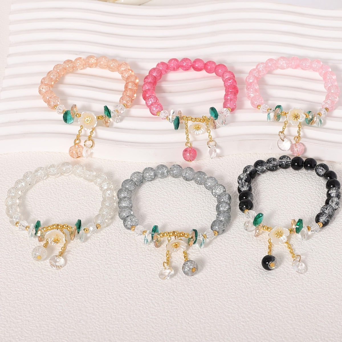 Floral Glass Bead Bracelet Set