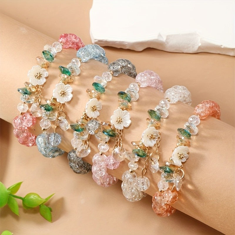 Floral Glass Bead Bracelet Set
